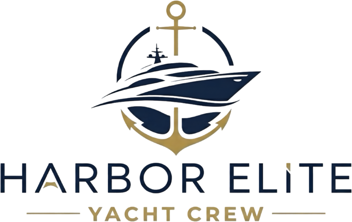 Harbor Elite Yacht Crew navy and gold logo