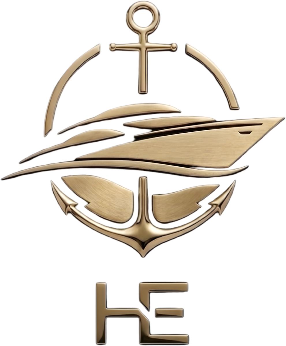 Harbor Elite Yacht Crew gold yacht, anchor and HE monogram