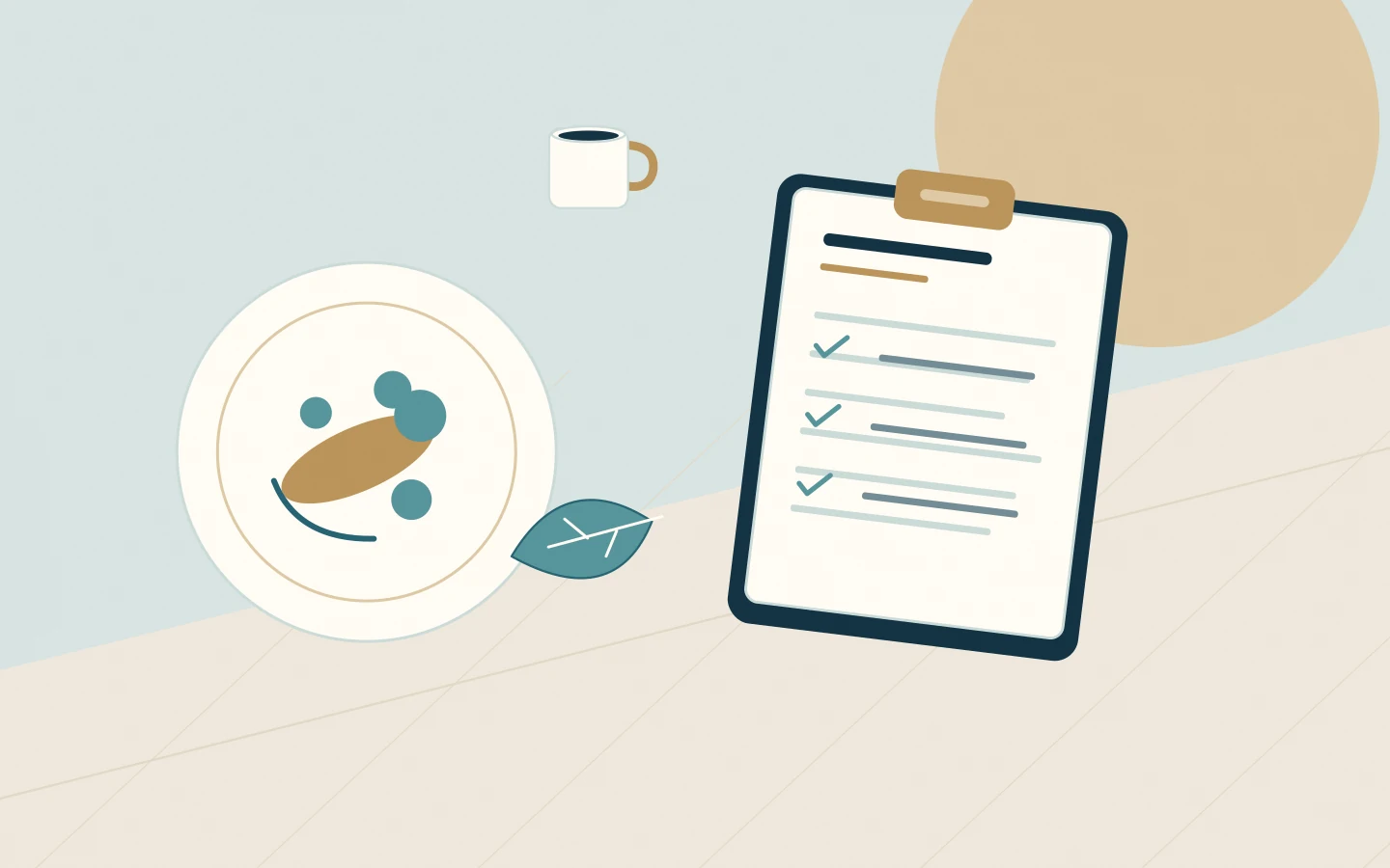 A plated meal beside a galley-to-service checklist for dietary and allergen communication.