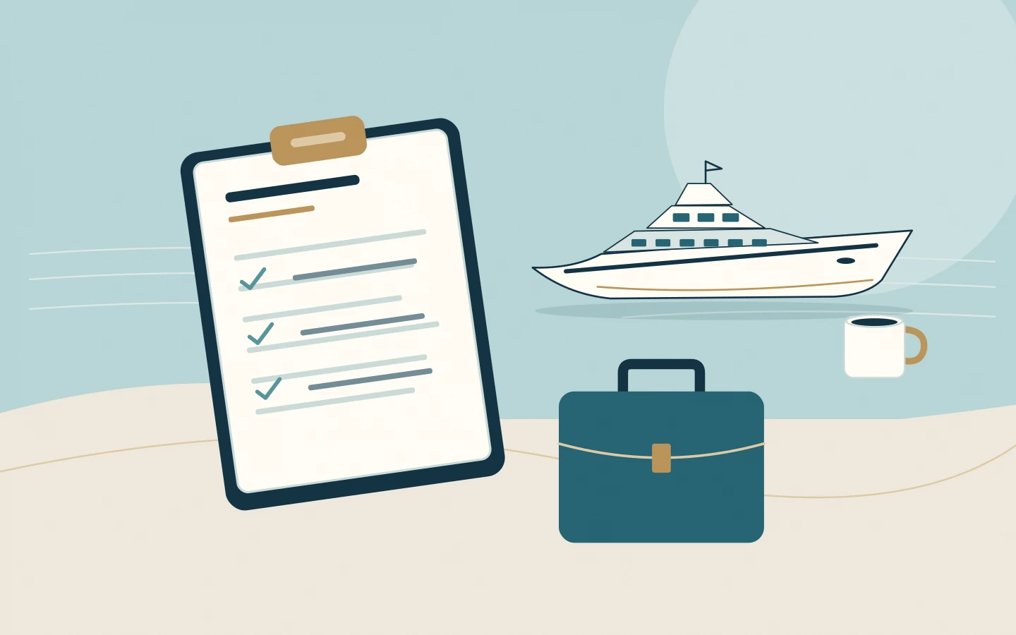 A recruitment brief and placement briefcase overlooking a yacht.